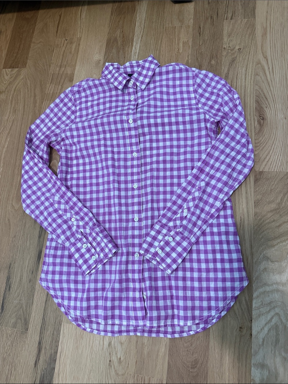J. Crew Purple and White Gingham Button-Down Blouse